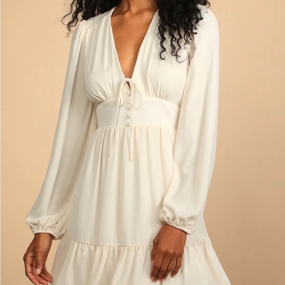 Absolutely Amazing Cream Long Sleeve Skater Mini Dress - Picture 2 of 6